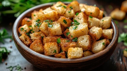 rustic bowl filled with crunchy garlic crouton sticks, a delightful appetizer idea for food enthusiasts