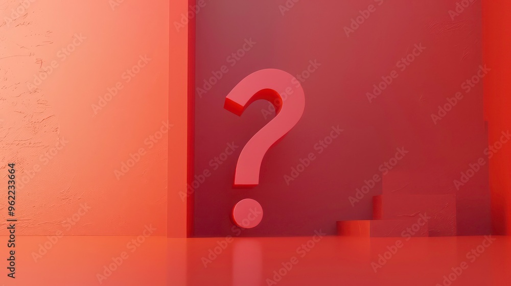 Fototapete a 3d rendering of a question mark on a brown background with a geometric base.