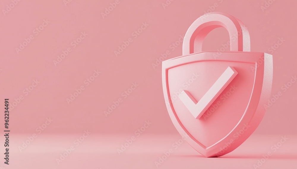 Poster security lock with shield and check mark: symbolizing data protection, safety, encryption, and priva