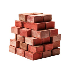 Stack of red bricks isolated on transparent and white background