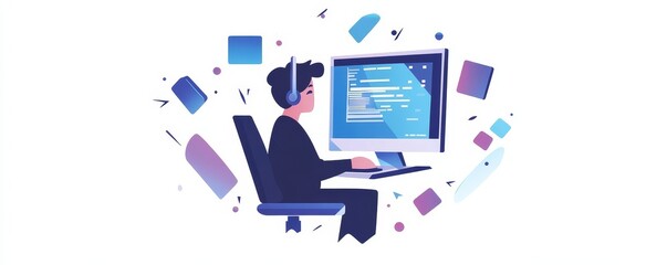 Teacher Coming Out of the Computer Screen, Illustration