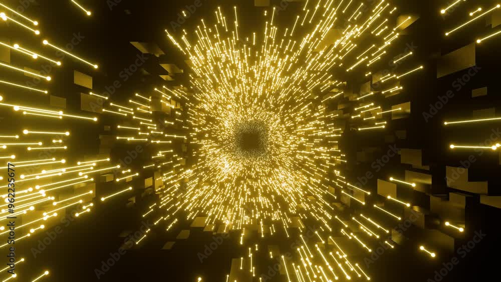 Poster glowing neon rays in motion with speed of light, 3d loop