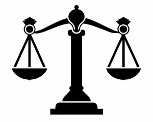 Black silhouette scale justice icon and vector illustration