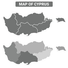 Greyscale Cyprus political map with borders outline style vector illustration set