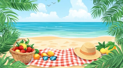 Fototapeta premium A fun and colorful clipart of a beach picnic setup