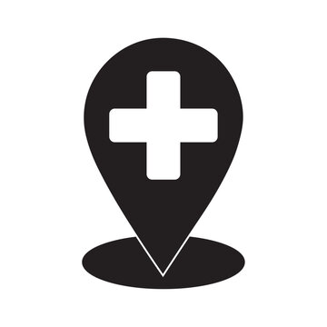 recommend clip art: vector flat icon of map pin with medical plus symbol