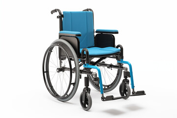 Fototapeta premium Wheelchair on white background. Old age related topics. Disabled person. Disability related topic. Nursing home. Image for graphic designer. Wheelchair on white background.