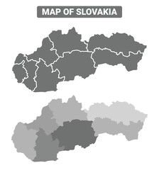 Greyscale Slovakia political map with borders outline style vector illustration set