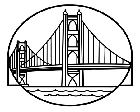 recommend clip art: Golden Gate Bridge line art drawing