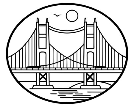 recommend clip art: Golden Gate Bridge line art drawing