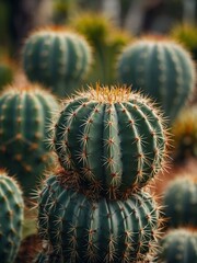 Tropical cactus against a blurred background, providing ample space for text.