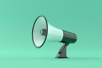 Blue and white cartoon loudspeaker on a blue monochrome background. 3d illustration of a megaphone. Advertising symbol, promotion concept.