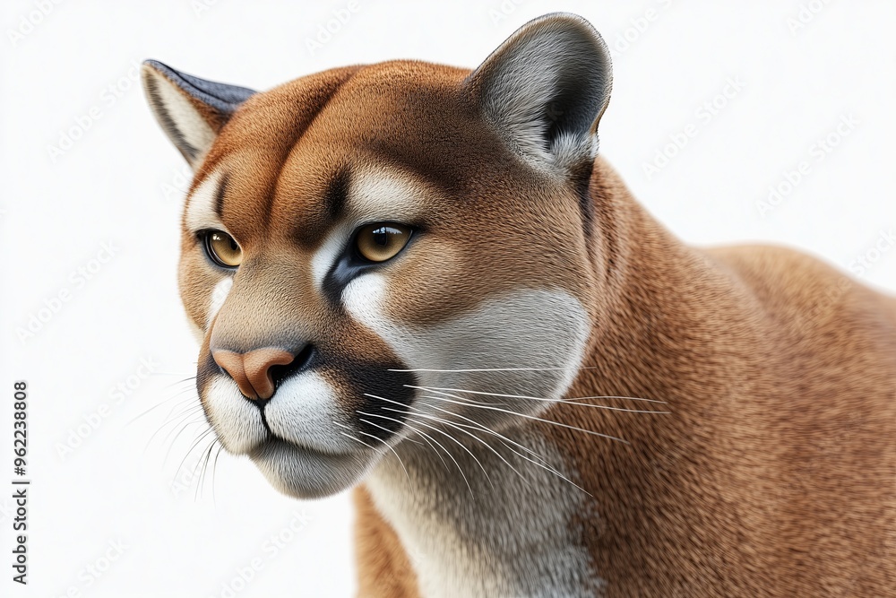 Wall mural a dynamic 3d of a puma in a view, displaying its smooth fur and intense gaze. the puma is set