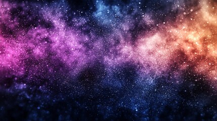 Naklejka premium A grainy gradient background with deep space colors of black, navy, and violet, speckled with faint shimmering dots resembling interstellar dust.