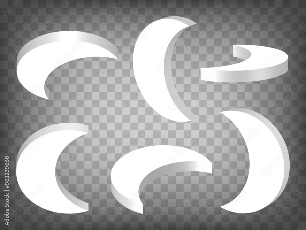 Poster set of 3d crescent sign on transparent background. crescent sign 3d icon illustration with different