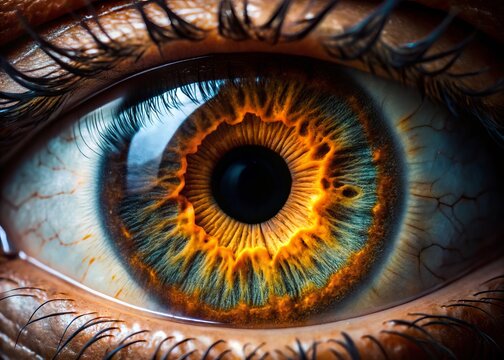 High-contrast macro photography of eye's pupil and retina