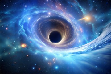 Stellar black hole vortex in cosmic space with stars and nebulae