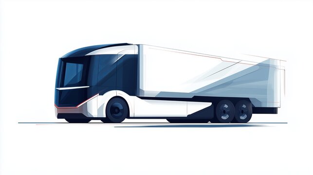 An artistic, flat style illustration of a modern electric cargo truck with a semi transparent look,