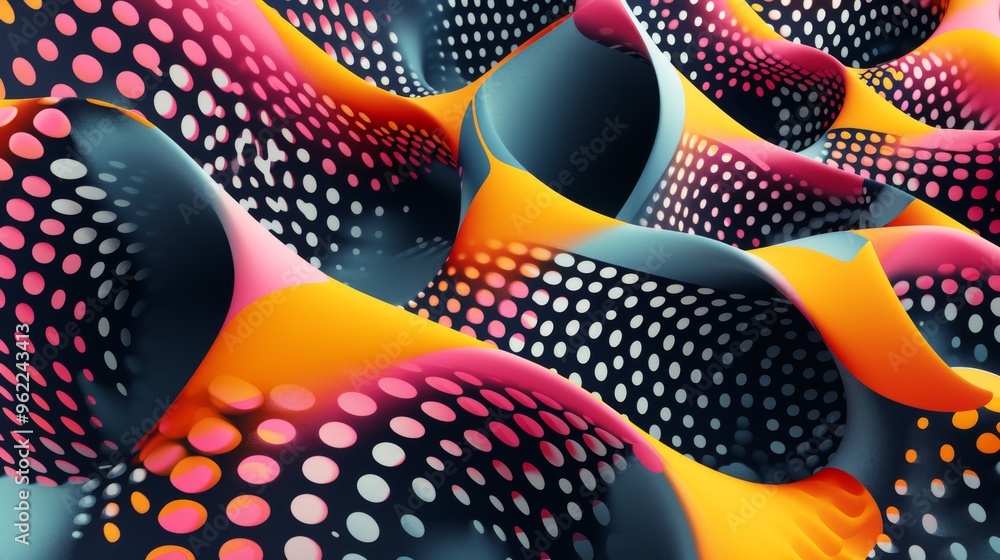 Poster an abstract image featuring a combination of dotted patterns in bright, contrasting colors that crea