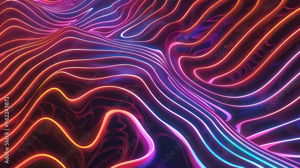 Poster abstract background with neon lines forming waves.
