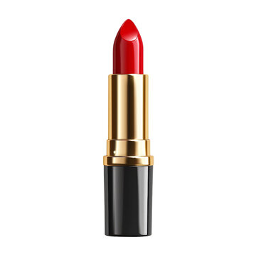 Vibrant red lipstick in a sleek gold and black case, isolated on white background, transparent background