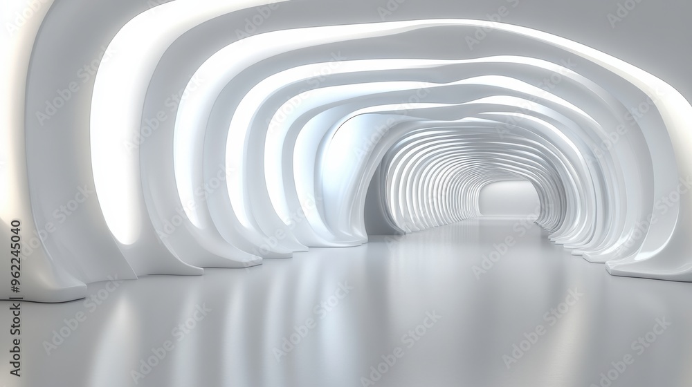 Poster A long white tunnel with a light at the end, AI