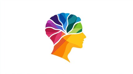 A colorful vector logo depicting a human head silhouette with a vibrant brain design representing mental health
