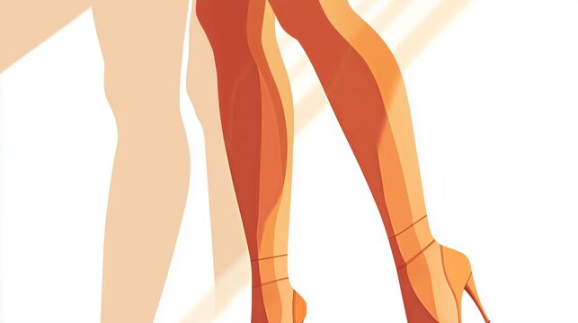 An artistic, flat style illustration of slender female legs in stockings, positioned on a bright