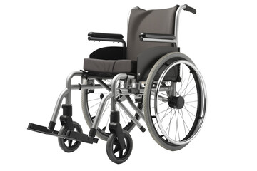 Fototapeta premium Wheelchair on transparent background. Png cut out image. Old age related topics. Disabled person. Disability related topic. Nursing home. Image for graphic designer. Image for flyers. 