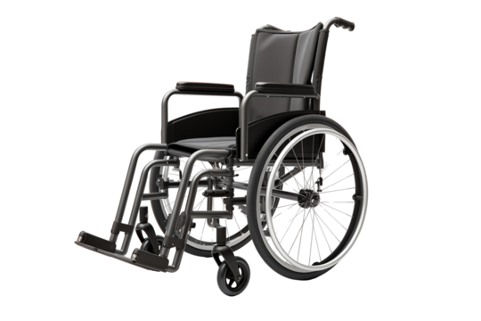 Wheelchair on transparent background. Png cut out image. Old age related topics. Disabled person. Disability related topic. Nursing home. Image for graphic designer. Image for flyers. 
