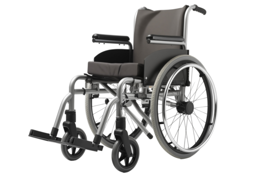 Wheelchair on transparent background. Png cut out image. Old age related topics. Disabled person. Disability related topic. Nursing home. Image for graphic designer. Image for flyers. 
