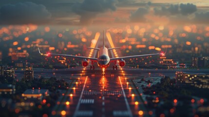 Plane that is on the runway at night