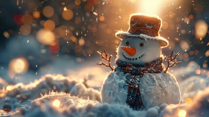 Snowman that is standing in the snow
