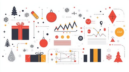 Dynamic Christmas Marketing Strategy Infographic with Festive Icons and Flowcharts for Business Plans