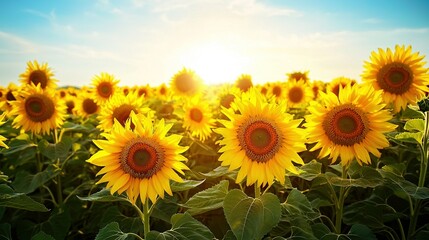 Obraz premium A sprawling sunflower field bathed in midday sunlight