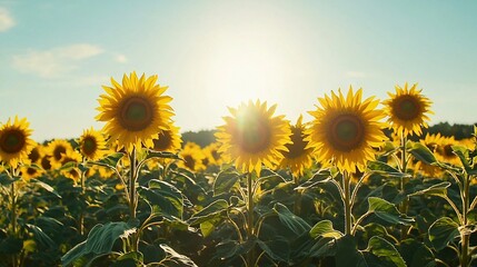 Obraz premium A golden sunflower field bathed in sunlight
