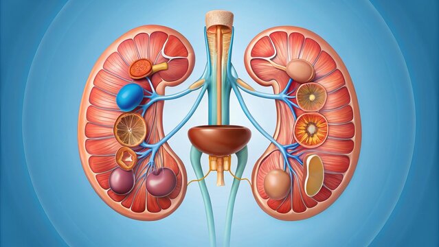 Kidney bladder ureter pelvis diagram medical educational illustration concept