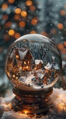 Christmas snow globe with a small town inside of it