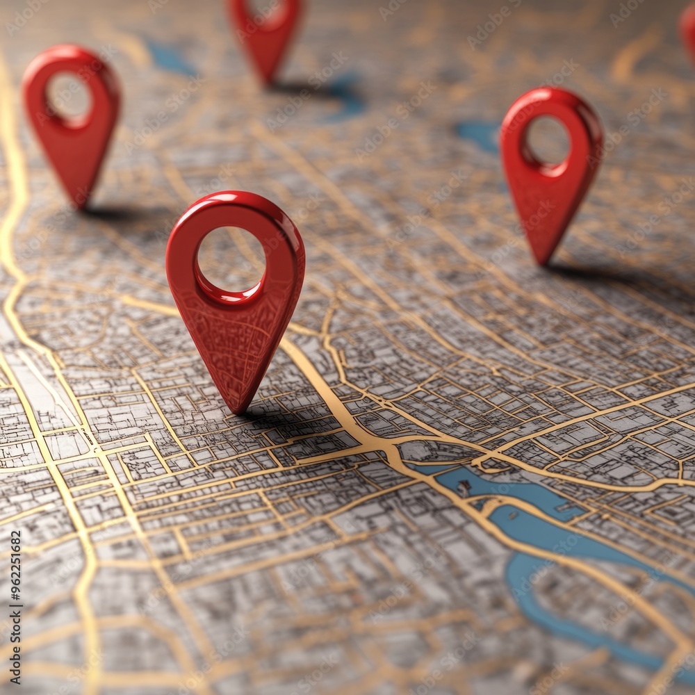 Poster maps point of interest. realistic 3d gps location markers icons for business destination on flat des