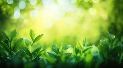 Naklejka premium Nature of green leaf in garden at summer. Natural green leaves plants using as spring background cover page greenery environment ecology wallpaper