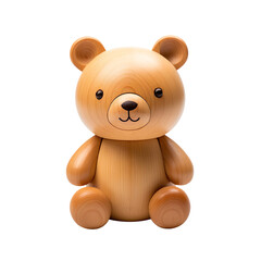 wooden toy bear isolated on transparent and white background