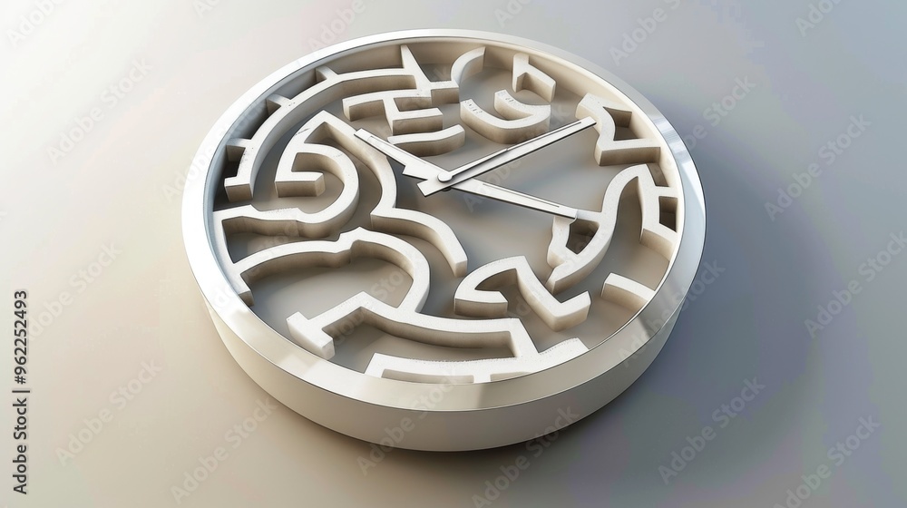 Aufkleber a striking white wall clock featuring an abstract labyrinth design, set on a soft gradient backgroun