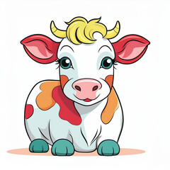 Fototapeta premium Cute cartoon calf, on white background