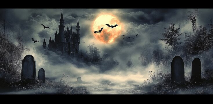 Bats flying to draculas castle