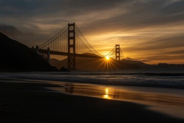 Obraz premium San Francisco Golden Bridge Sunset. Iconic California Landmark at Dusk