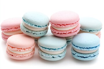 Obraz premium Macrons On White. French Traditional Pastries Stack in Assorted Pastel Colors