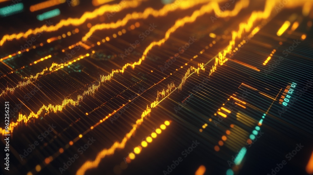 Aufkleber close-up of a digital screen displaying a gold price chart with fluctuating lines and data points, r