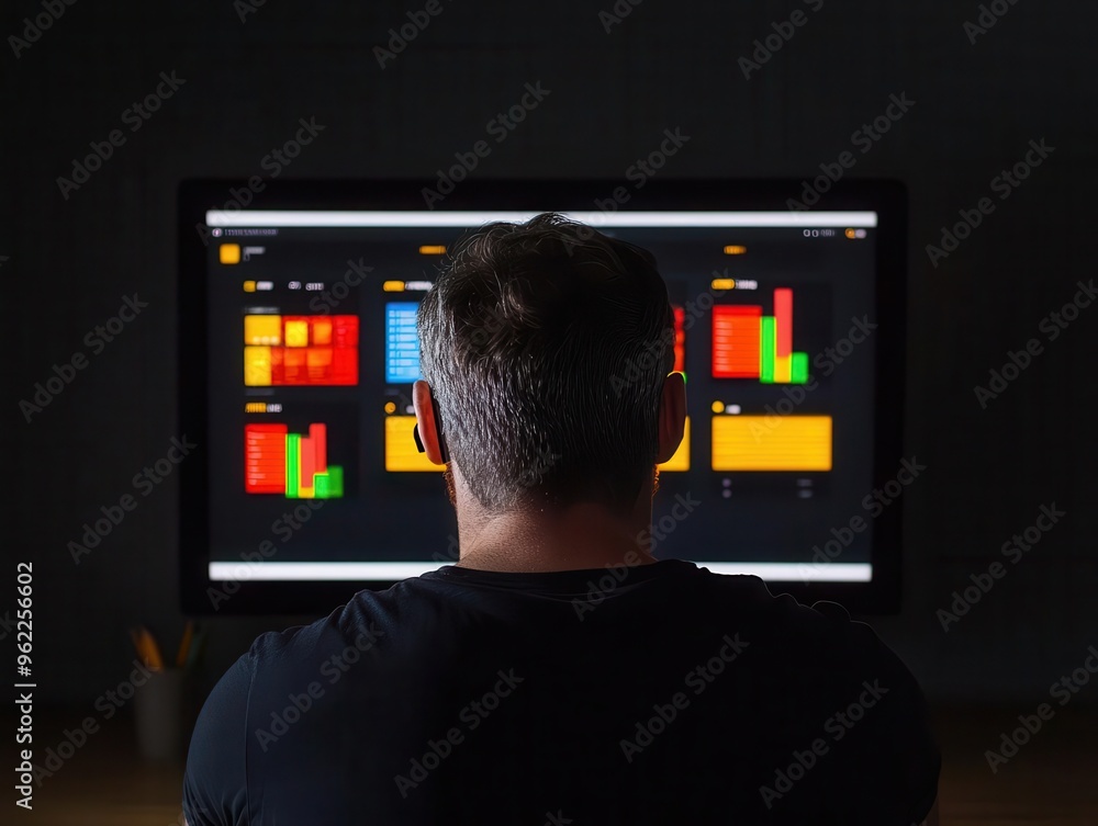 Poster silhouette of a manager analyzing supply chain metrics on a digital dashboard, silhouette manager da