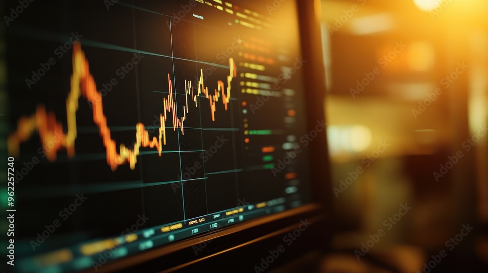 Poster close-up of a gold trading chart with highlighted trend lines and price alerts on a high-resolution 