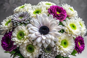 Vibrant bouquet of daisy blooms in varied colors with green leaves